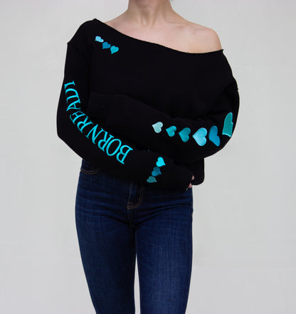 The "BORN READY" Off-the-shoulder Pullover