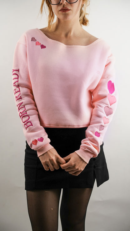 The "BORN READY" Off-the-shoulder Pullover