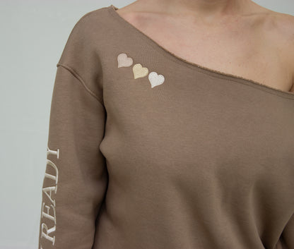 The "BORN READY" Off-the-shoulder Pullover