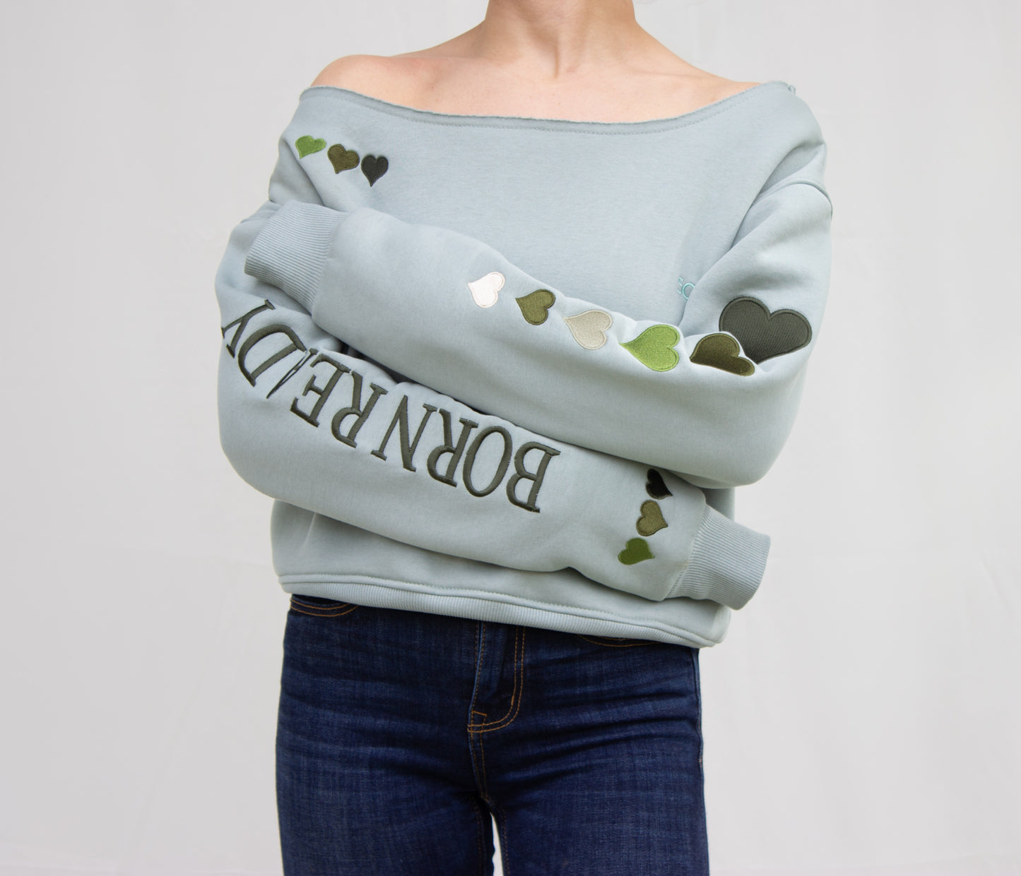 The "BORN READY" Off-the-shoulder Pullover