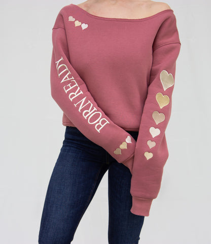 The "BORN READY" Off-the-shoulder Pullover