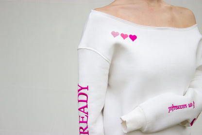 The "BORN READY" Off-the-shoulder Pullover