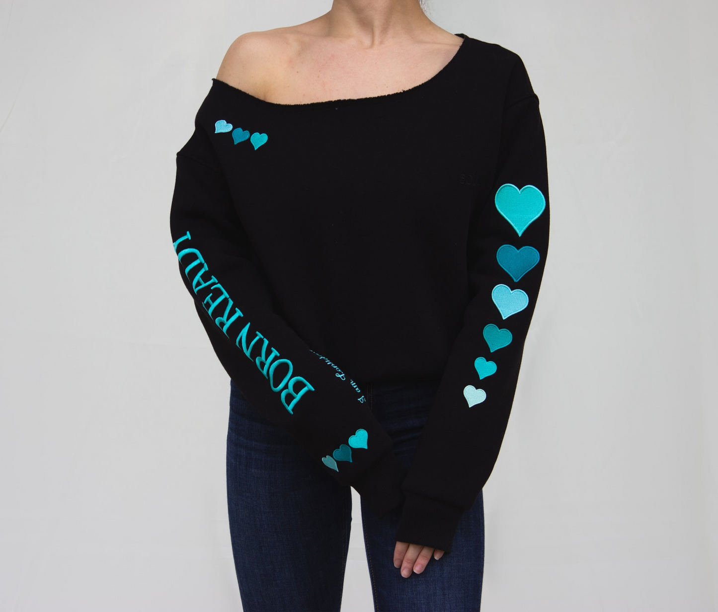 The "BORN READY" Off-the-shoulder Pullover